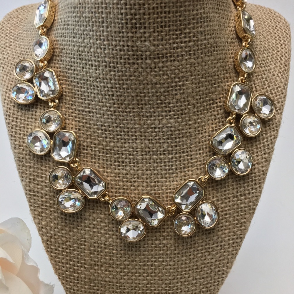 Goldtone Gemstone Crystal Statement Necklace - Picture 2 of 5